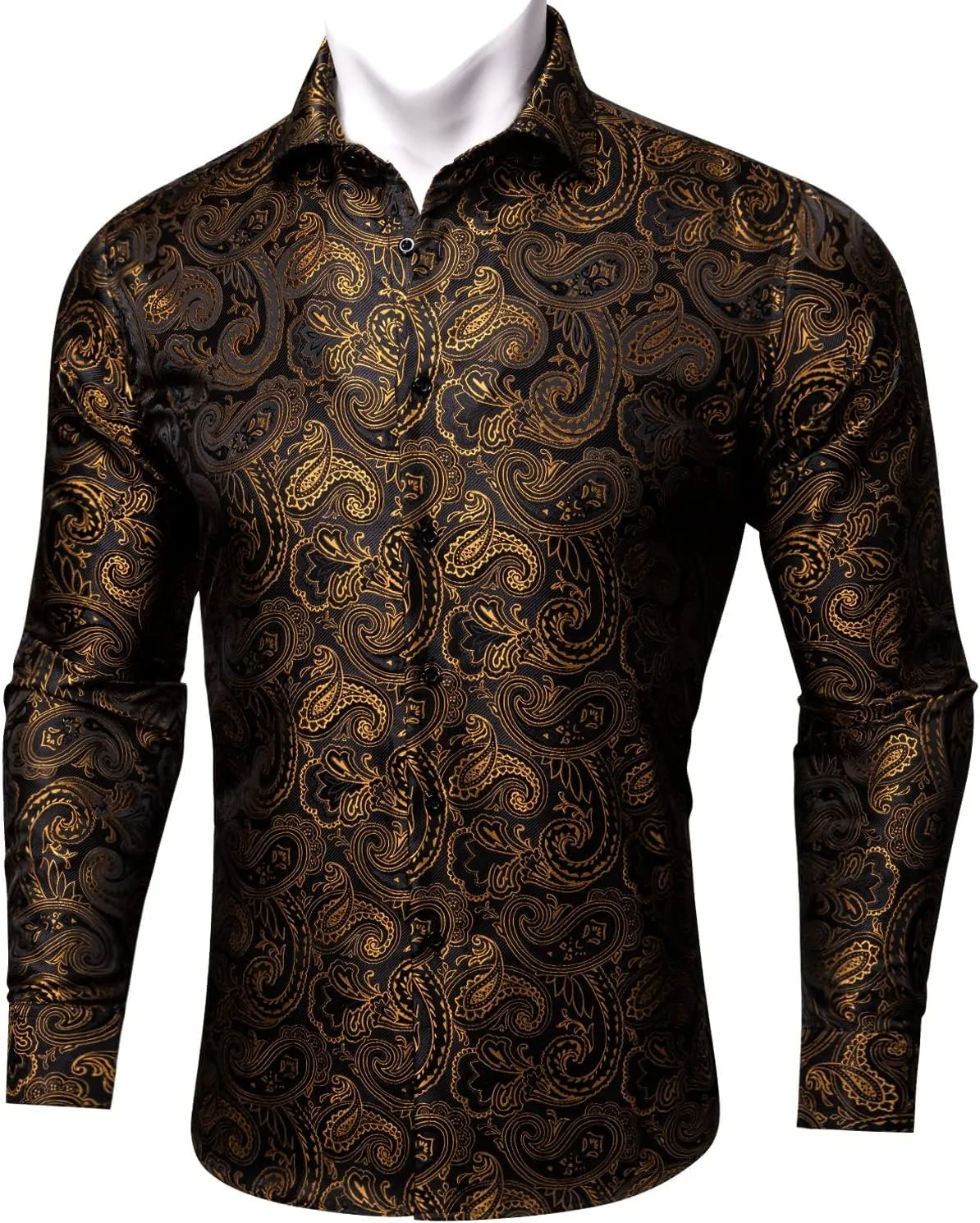Barry.Wang Mens Western Shirts Silk Paisley Long Sleeve Button Down Dress Shirt Designer Mexico Cowboy Shirt Party Casual