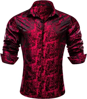 Barry.Wang Mens Western Shirts Silk Paisley Long Sleeve Button Down Dress Shirt Designer Mexico Cowboy Shirt Party Casual
