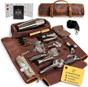 Bartender Kit Travel Bag with Cocktail Shaker Set | Portable Bartending Mixology Bar Set with 18/28 oz Boston Shaker | Pro Bar Tools Perfect for Home, Bar, Parties, Beach, BBQ | 24 Pcs