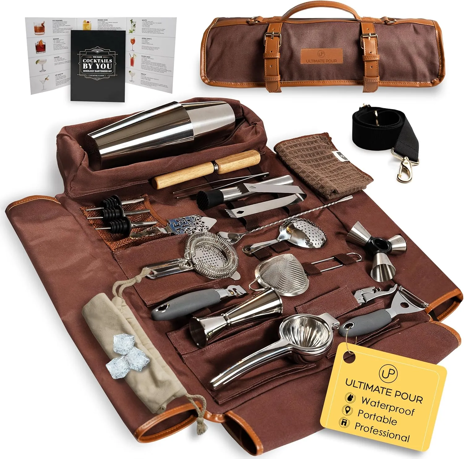 Bartender Kit Travel Bag with Cocktail Shaker Set | Portable Bartending Mixology Bar Set with 18/28 oz Boston Shaker | Pro Bar Tools Perfect for Home, Bar, Parties, Beach, BBQ | 24 Pcs