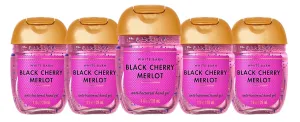 Bath   Body Works Black Cherry Merlot Hand Sanitizer - Red Wine   Dark Cherries   Black Raspberry - Set of 5 Mini Travel Size Pocket Hand Sanitizers, 1 ounce each