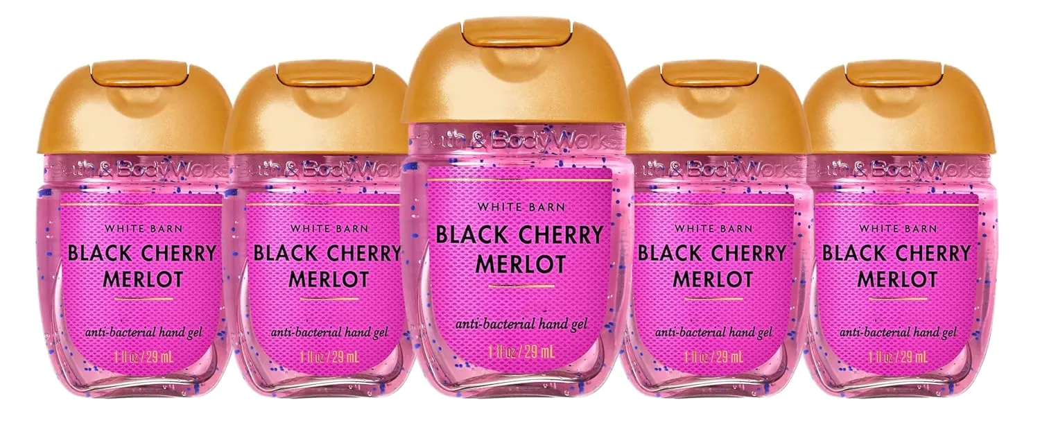 Bath   Body Works Black Cherry Merlot Hand Sanitizer - Red Wine   Dark Cherries   Black Raspberry - Set of 5 Mini Travel Size Pocket Hand Sanitizers, 1 ounce each