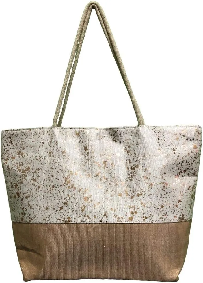 Beach Bag Large for Gym Beach Travel Daily Tote Bags with Top Zipper Closure, Cotton Rope Handles.