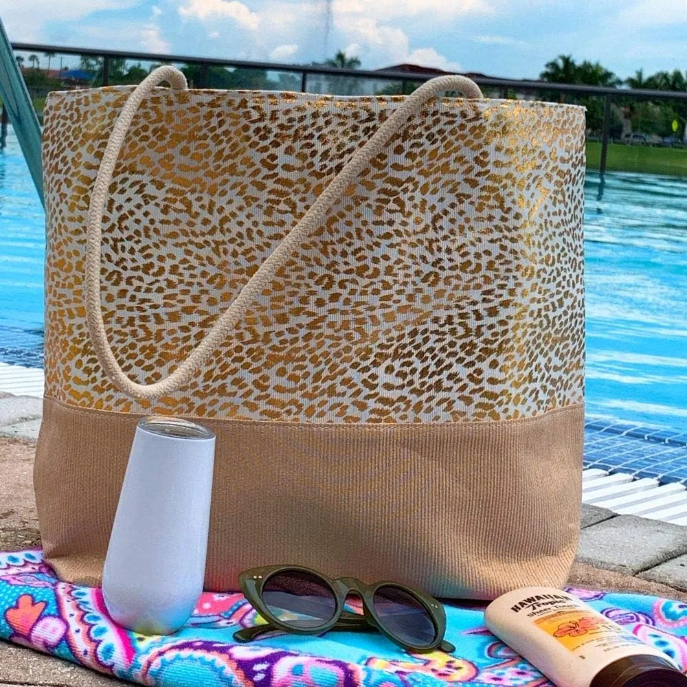 Beach Bag Large for Gym Beach Travel Daily Tote Bags with Top Zipper Closure, Cotton Rope Handles.
