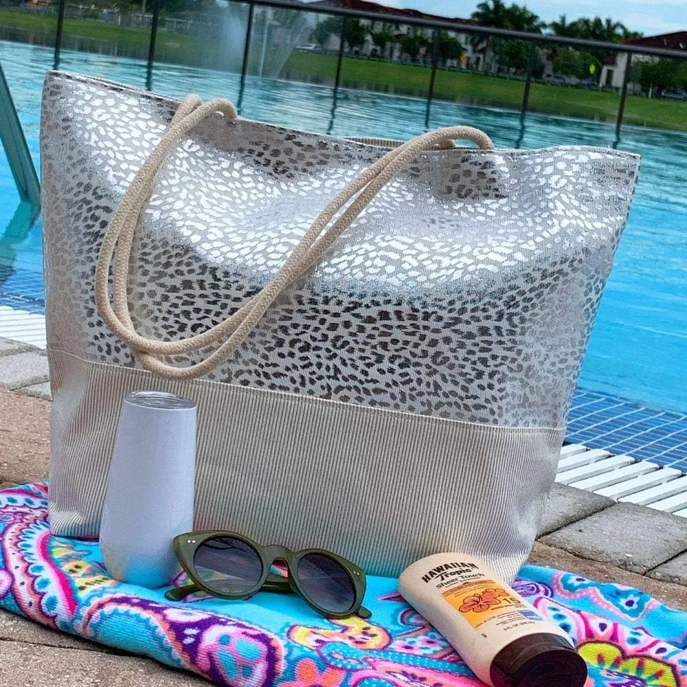 Beach Bag Large for Gym Beach Travel Daily Tote Bags with Top Zipper Closure, Cotton Rope Handles.