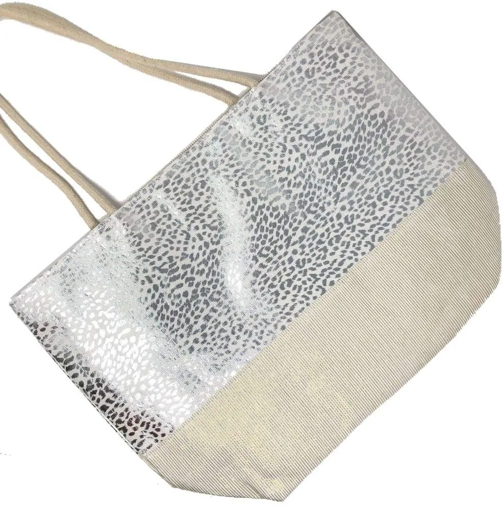 Beach Bag Large for Gym Beach Travel Daily Tote Bags with Top Zipper Closure, Cotton Rope Handles.
