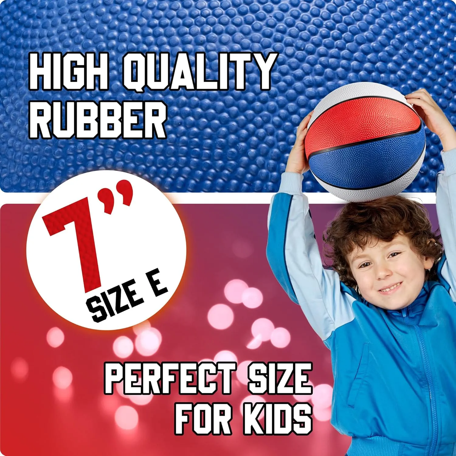 Bedwina Rubber Mini Basketball Balls for Kids - (Pack of 3) 7 Inch, Size 3 - Pool Basketball Hoop Set, Outdoor & Indoor Small Hoops Carnivals, Game Prizes