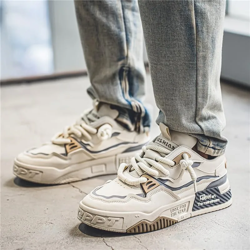 Big Size Men's Fashion Street Style Thick Soled Skateboard Shoes, Comfortable Non-Slip Durable Lace-up Sneakers, Suitable for Men's Outdoor Activities