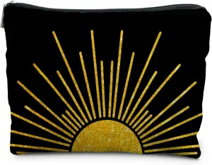 Boho Makeup Bag, Boho Abstract Black and Gold Sun Sunshine Makeup Bags for Women, Boho Gifts for Women, Boho Makeup Pouch Zipper Pouch, Aesthetic Makeup Bag