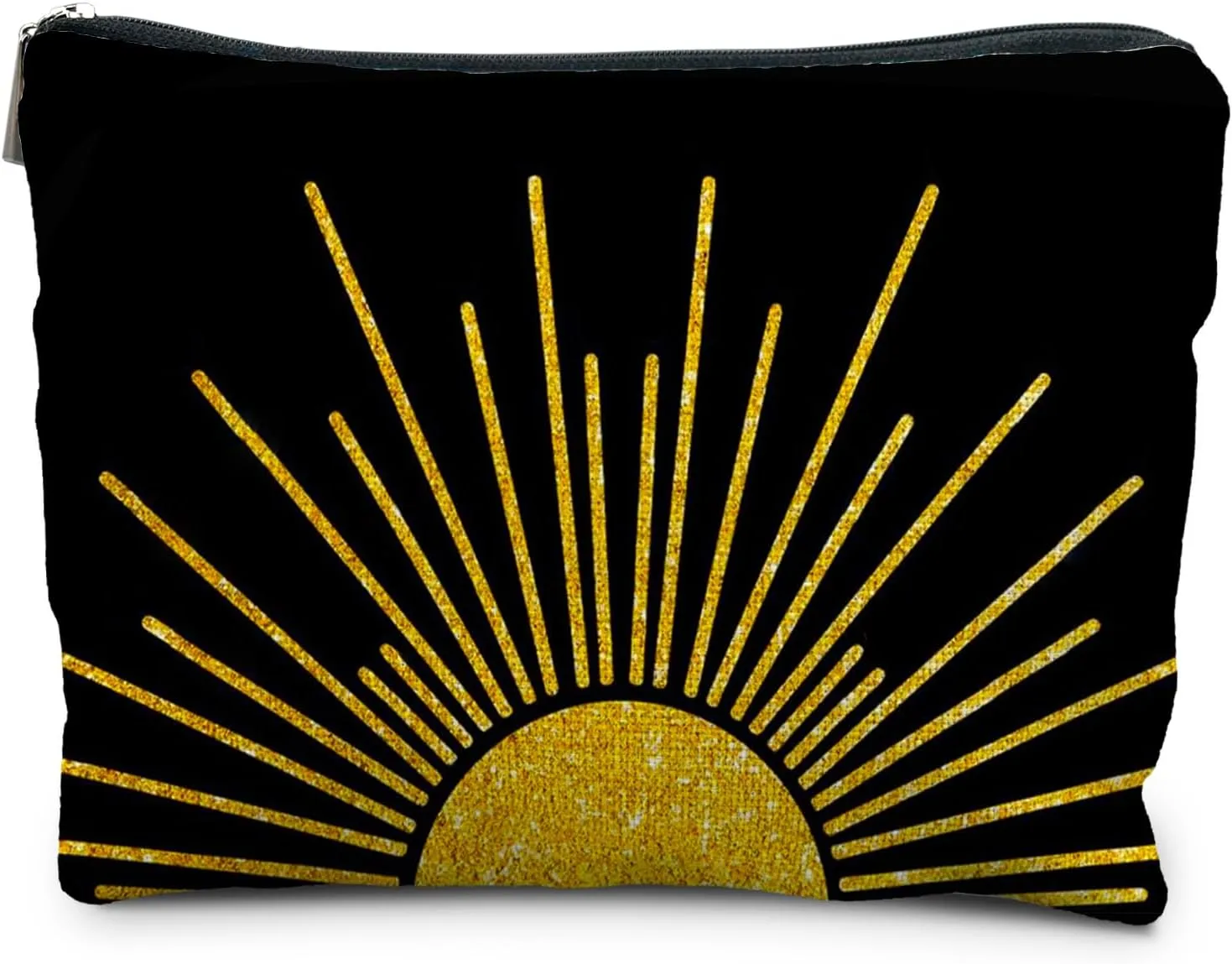 Boho Makeup Bag, Boho Abstract Black and Gold Sun Sunshine Makeup Bags for Women, Boho Gifts for Women, Boho Makeup Pouch Zipper Pouch, Aesthetic Makeup Bag