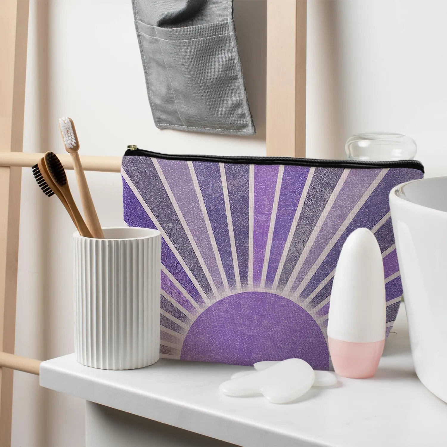 Boho Makeup Bag, Boho Gifts for Women, Boho Abstract Purple Sun Sunshine Makeup Bags for Women, Boho Makeup Pouch Zipper Pouch, Purple Makeup Bag for Women
