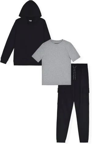 Boys Jogger Set 3-Piece Kids Clothing Outfit with Hoodie, Sweatpants & T-Shirt