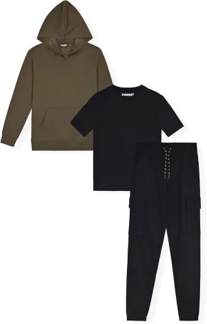Boys Jogger Set 3-Piece Kids Clothing Outfit with Hoodie, Sweatpants & T-Shirt