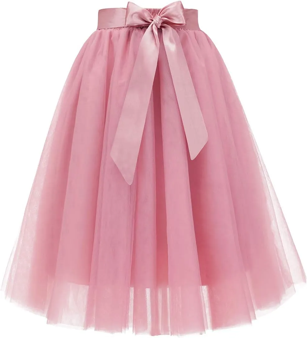 Bridesmay Women's Tulle Skirt Knee Length 6-Layered Wedding Party Homecoming Prom Dress