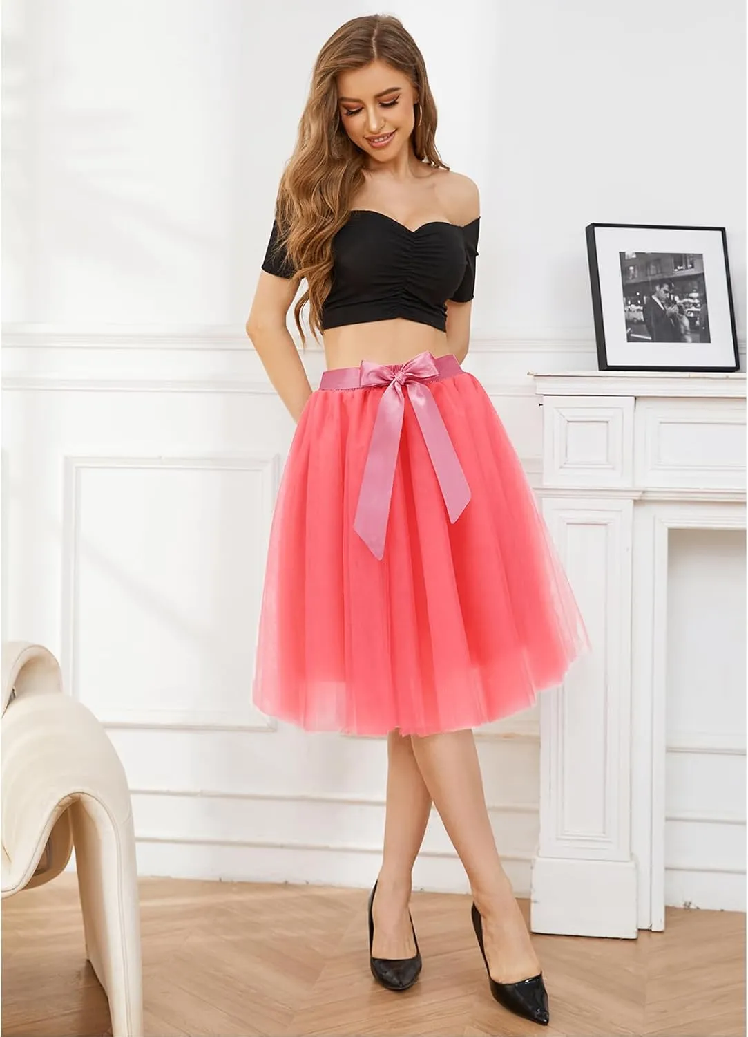 Bridesmay Women's Tulle Skirt Knee Length 6-Layered Wedding Party Homecoming Prom Dress