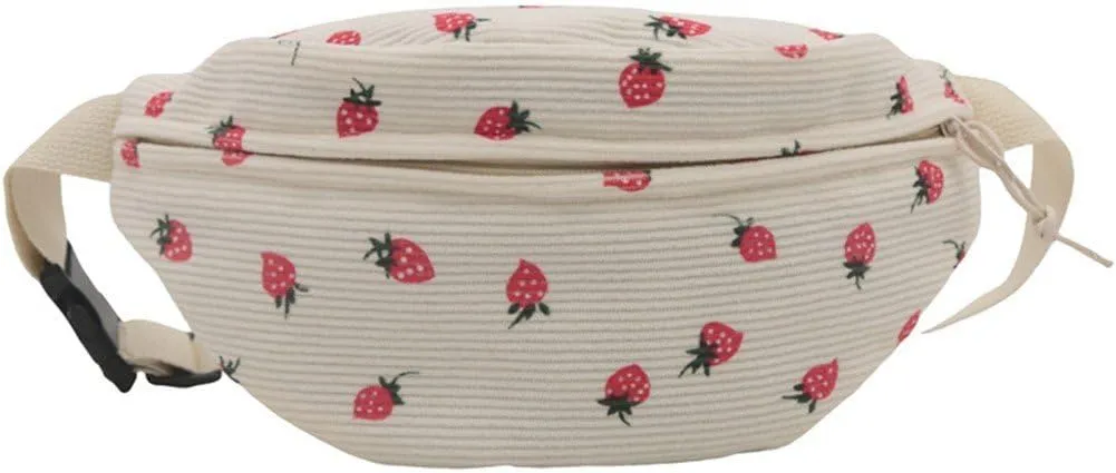 Bum Bag, Casual Travel Chest Bag Corduroy Crossbody Bags Strawberry Print Waist Bag Travel Belly Bag for Women
