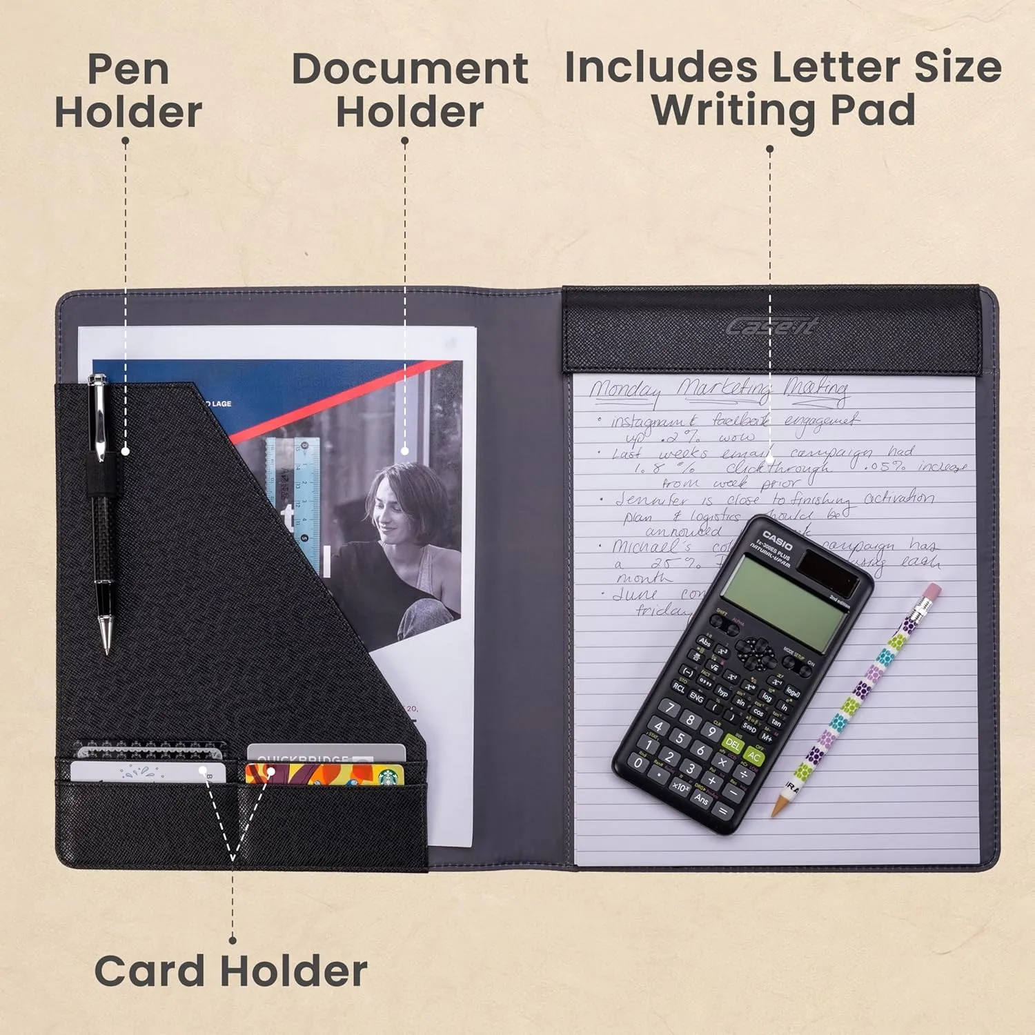 Case it The Premier PADFOLIO Case-it Business Meeting Padfolio | Professional Portfolio with Letter Size Writing Pad/PAD-14-BLK