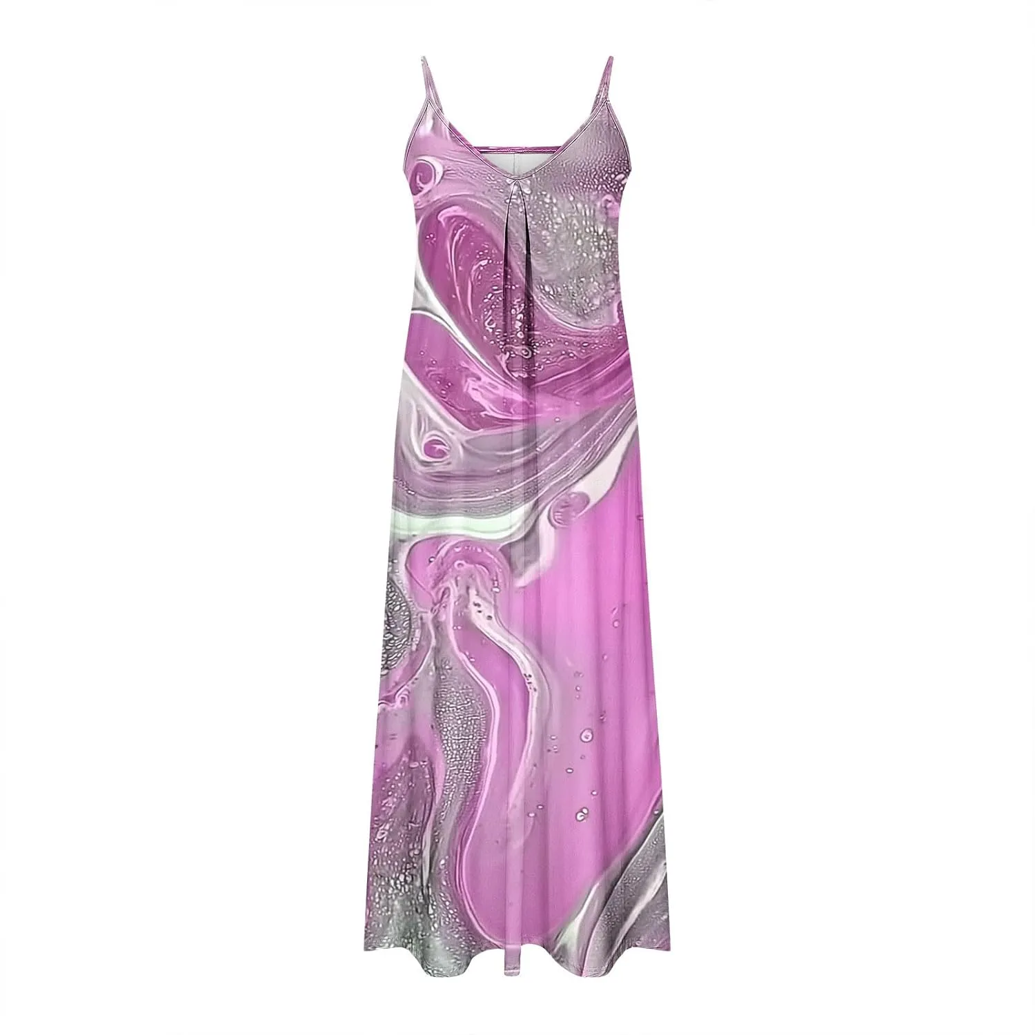 Casual Maxi Skirts for Women Summer Flower Prints A-line Long Dress Comfy Straps V Neck Dresses Daily Outdoor Wear
