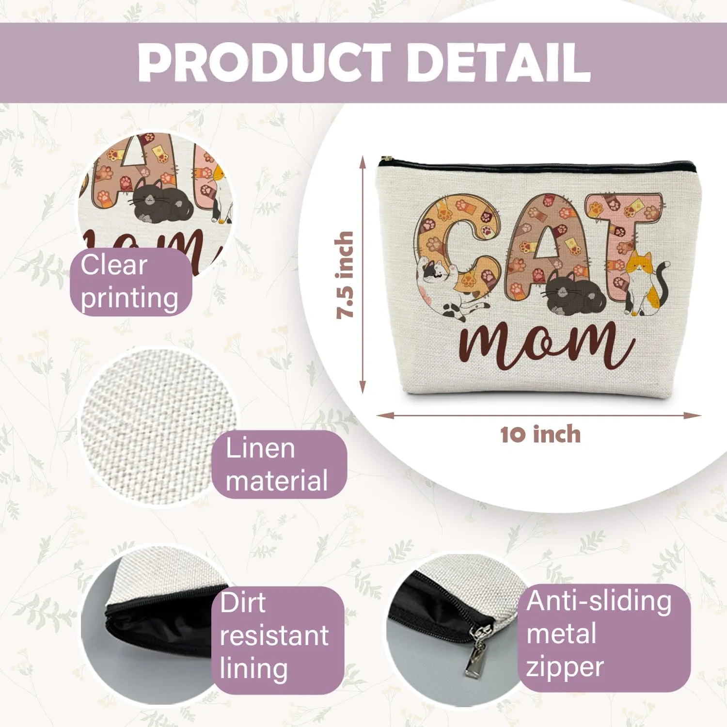 Cat Mom Gifts, Cute Cat Makeup Bag, Cat Lady Gifts, Cat Gifts for Women Cat Lovers, Cat Cosmetic Bags Toiletry Bag for Women, Cat Makeup Pouch, Cat Accessories for Women