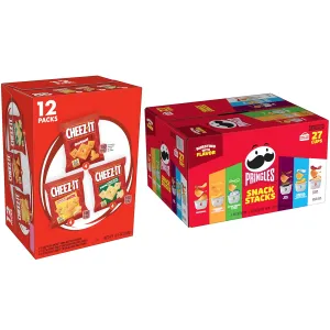 Cheez-It Cheese Crackers, Baked Snack Crackers, Lunch Snacks, Variety Pack, 12.1oz Box (12 Packs)   Pringles Potato Crisps Chips, Snack Stacks, Lunch Snacks, Variety Pack (27 Cups)