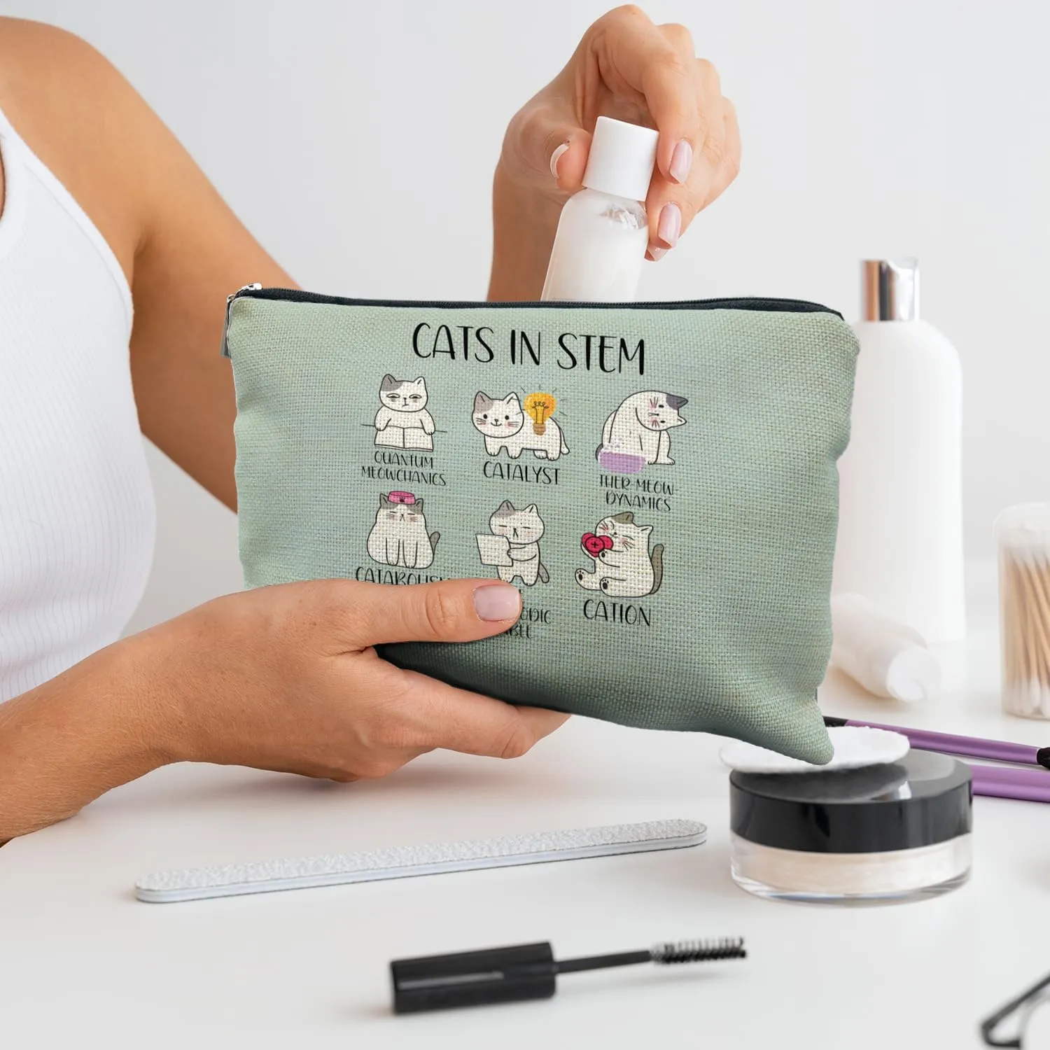 Chemistry Cat Makeup Bag, Science Chemistry Teacher Gifts, Science Gifts for Women, Cats in STEM Cosmetic Bag