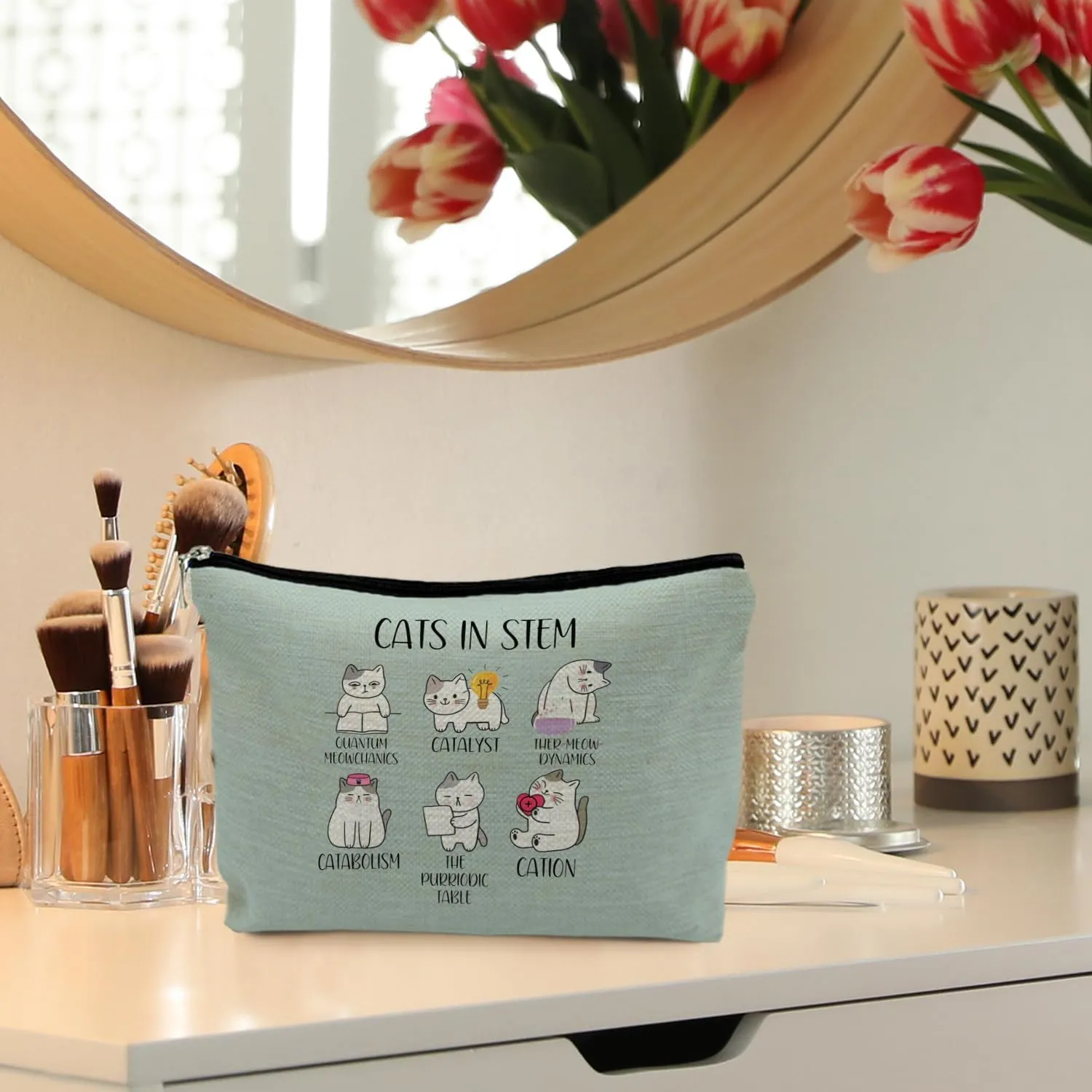 Chemistry Cat Makeup Bag, Science Chemistry Teacher Gifts, Science Gifts for Women, Cats in STEM Cosmetic Bag