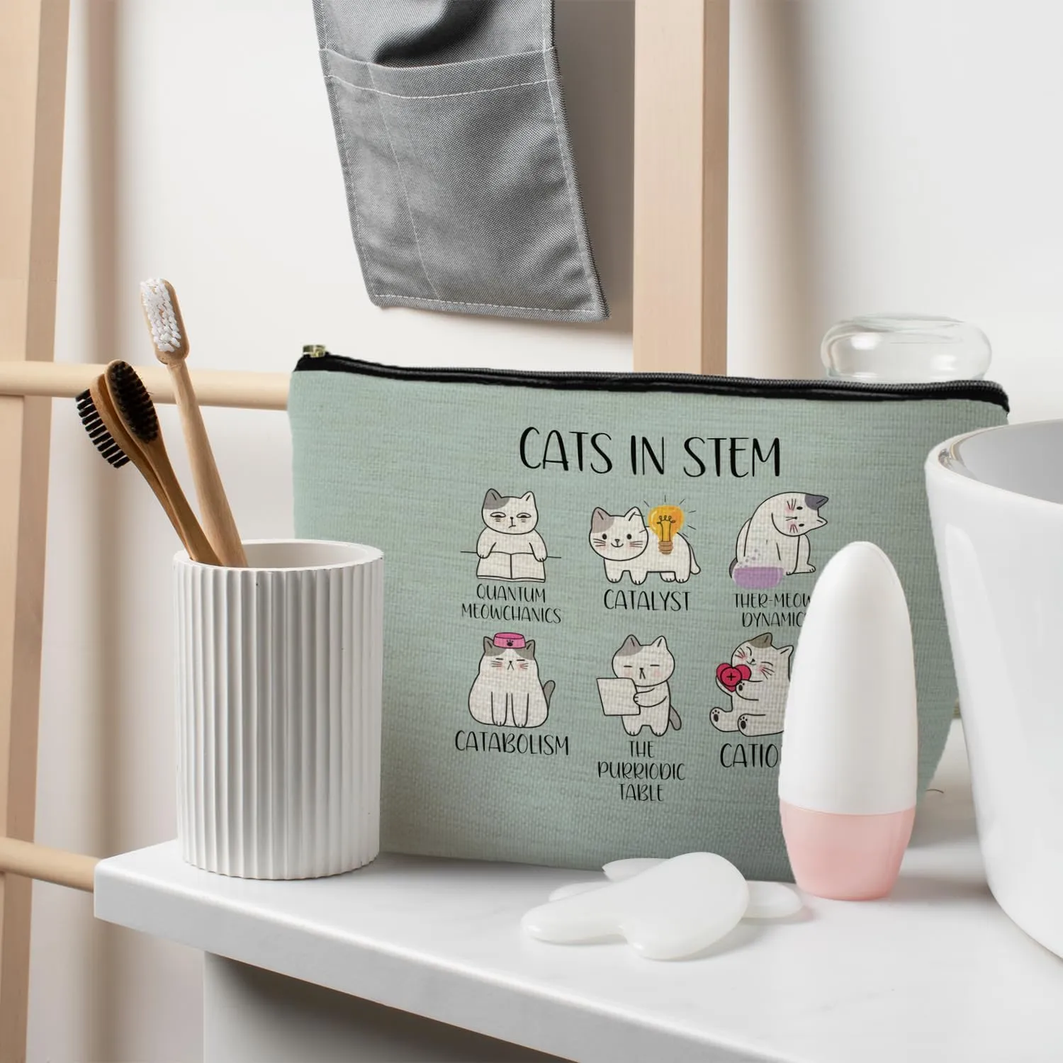 Chemistry Cat Makeup Bag, Science Chemistry Teacher Gifts, Science Gifts for Women, Cats in STEM Cosmetic Bag
