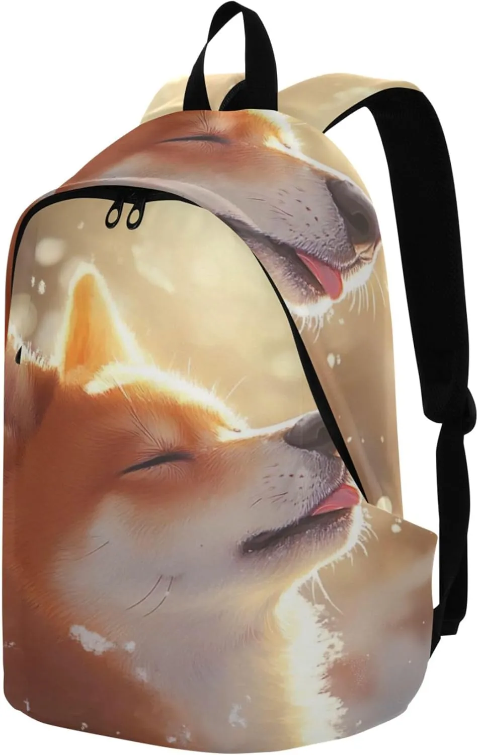 CHIFIGNO Cute Backpacks for Woman Casual Sunlit Shiba Inu Winter Glow Simple College Bookbag for Teen