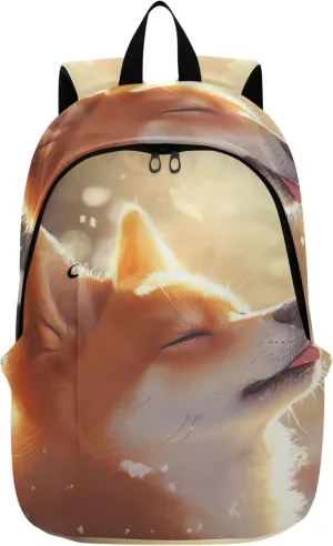 CHIFIGNO Cute Backpacks for Woman Casual Sunlit Shiba Inu Winter Glow Simple College Bookbag for Teen