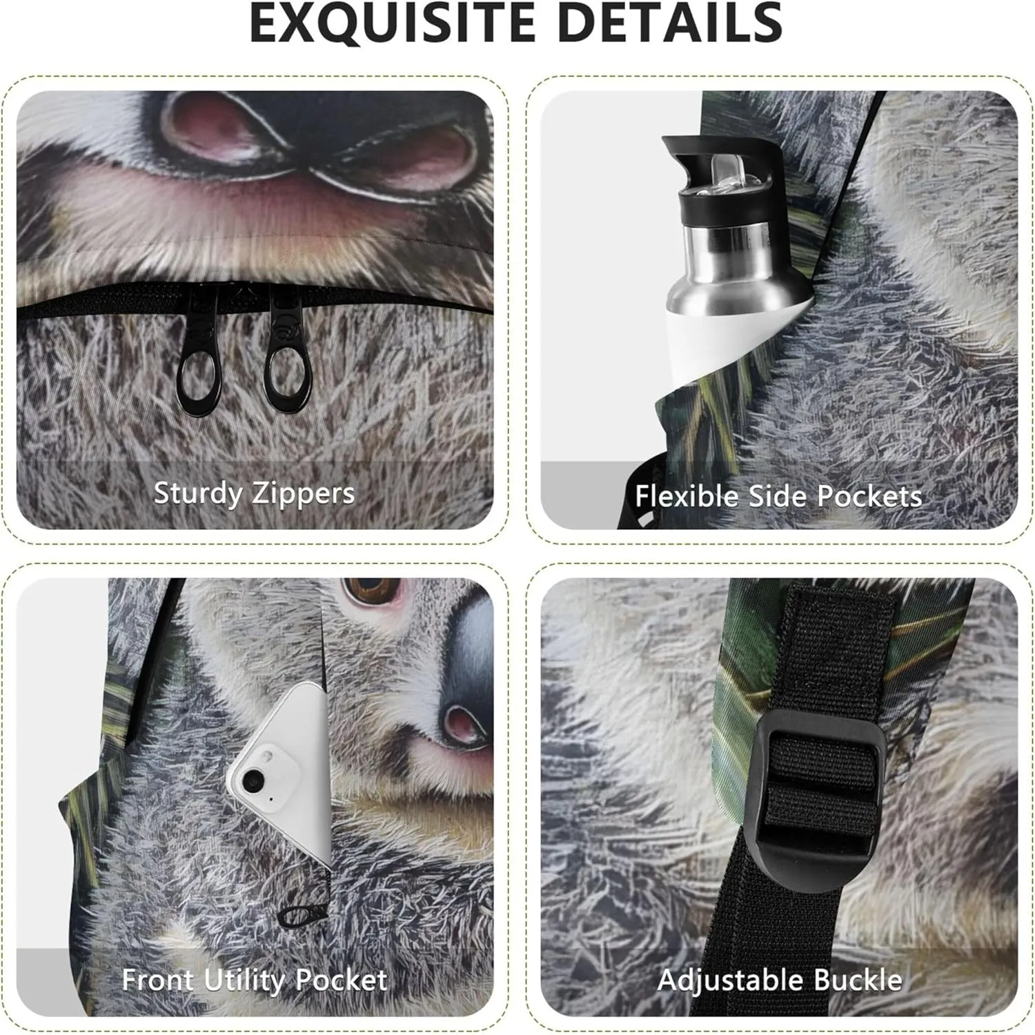 CHIFIGNO Cute Koala Green Leaves Cute Backpacks for Women Casual Fashion Back to School Bookbag