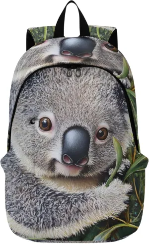 CHIFIGNO Cute Koala Green Leaves Cute Backpacks for Women Casual Fashion Back to School Bookbag
