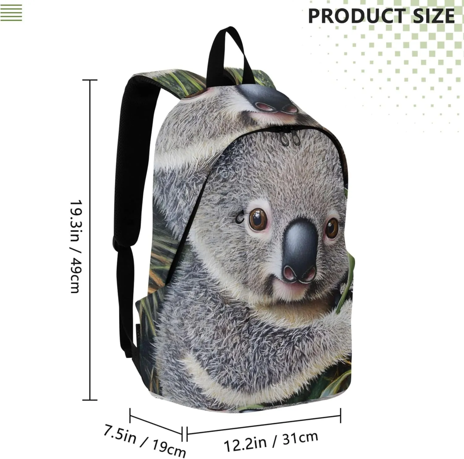 CHIFIGNO Cute Koala Green Leaves Cute Backpacks for Women Casual Fashion Back to School Bookbag