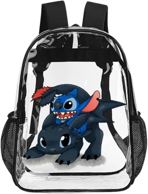 Clear Backpack Heavy Duty PVC Transparent Cartoon Dragon Backpack 17" Large Capacity See Through Bag for Travel