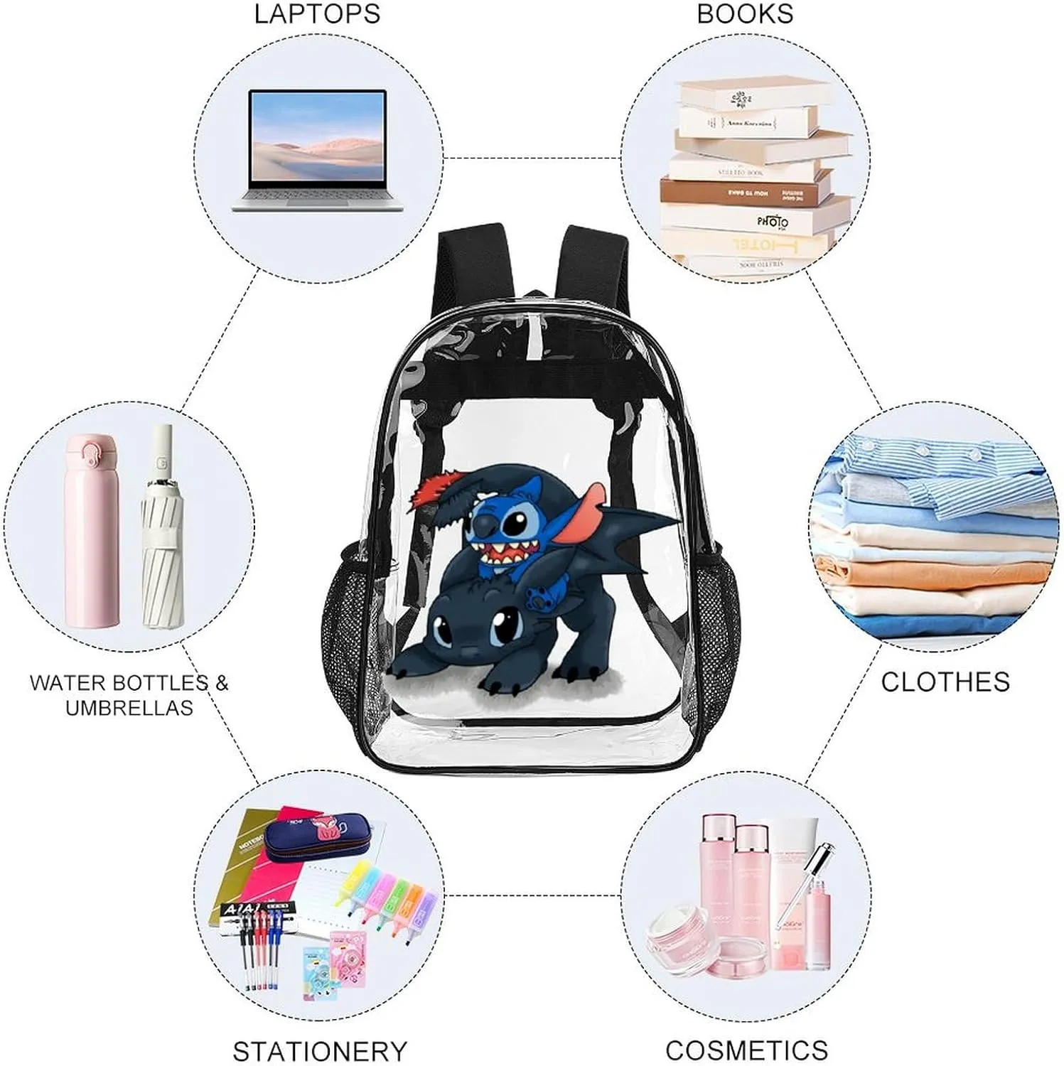 Clear Backpack Heavy Duty PVC Transparent Cartoon Dragon Backpack 17" Large Capacity See Through Bag for Travel