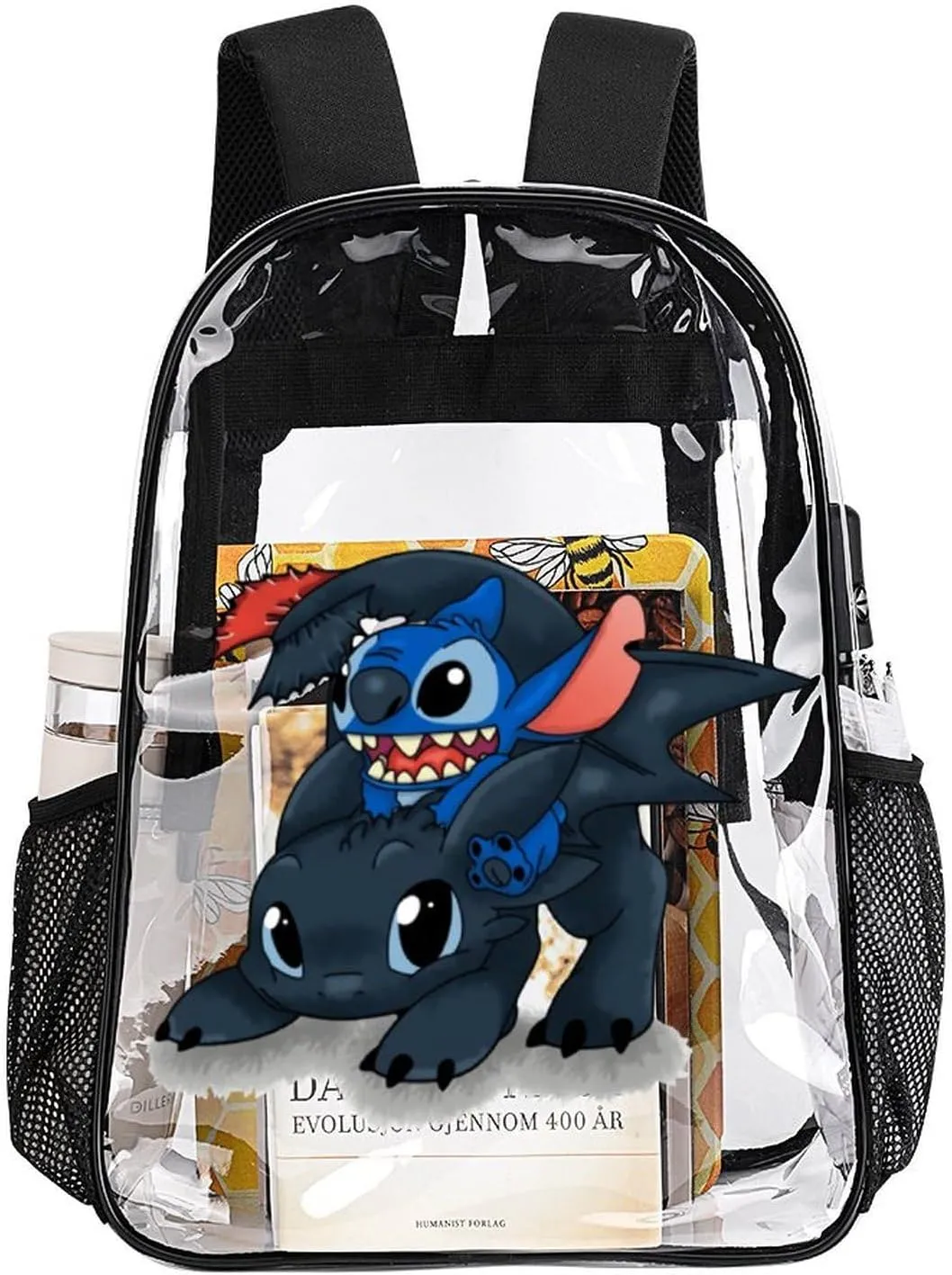 Clear Backpack Heavy Duty PVC Transparent Cartoon Dragon Backpack 17" Large Capacity See Through Bag for Travel