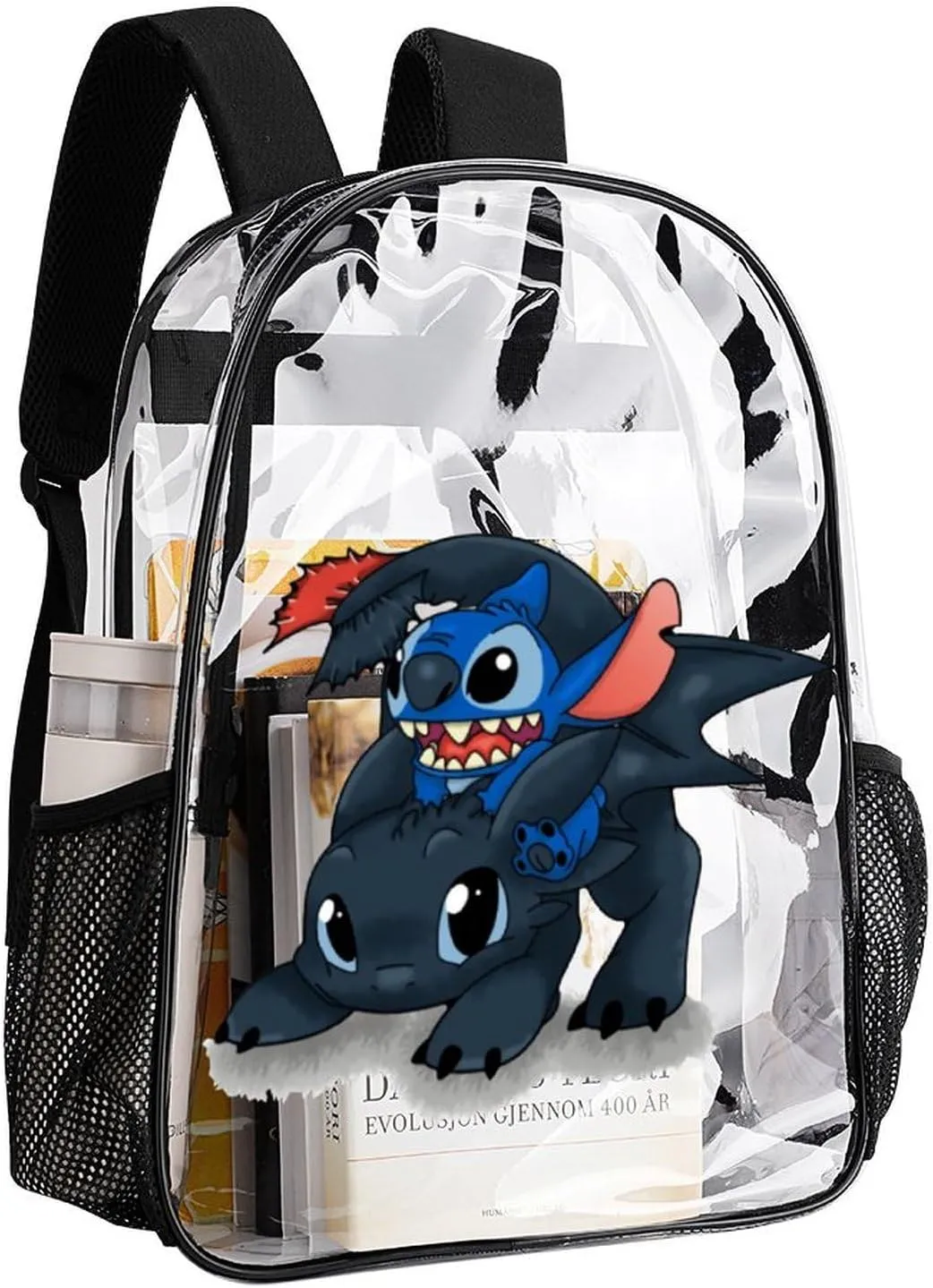 Clear Backpack Heavy Duty PVC Transparent Cartoon Dragon Backpack 17" Large Capacity See Through Bag for Travel
