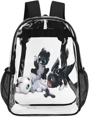Clear Backpack Heavy Duty PVC Transparent Cartoon Dragon Backpack 17" Large Capacity See Through Bag for Work