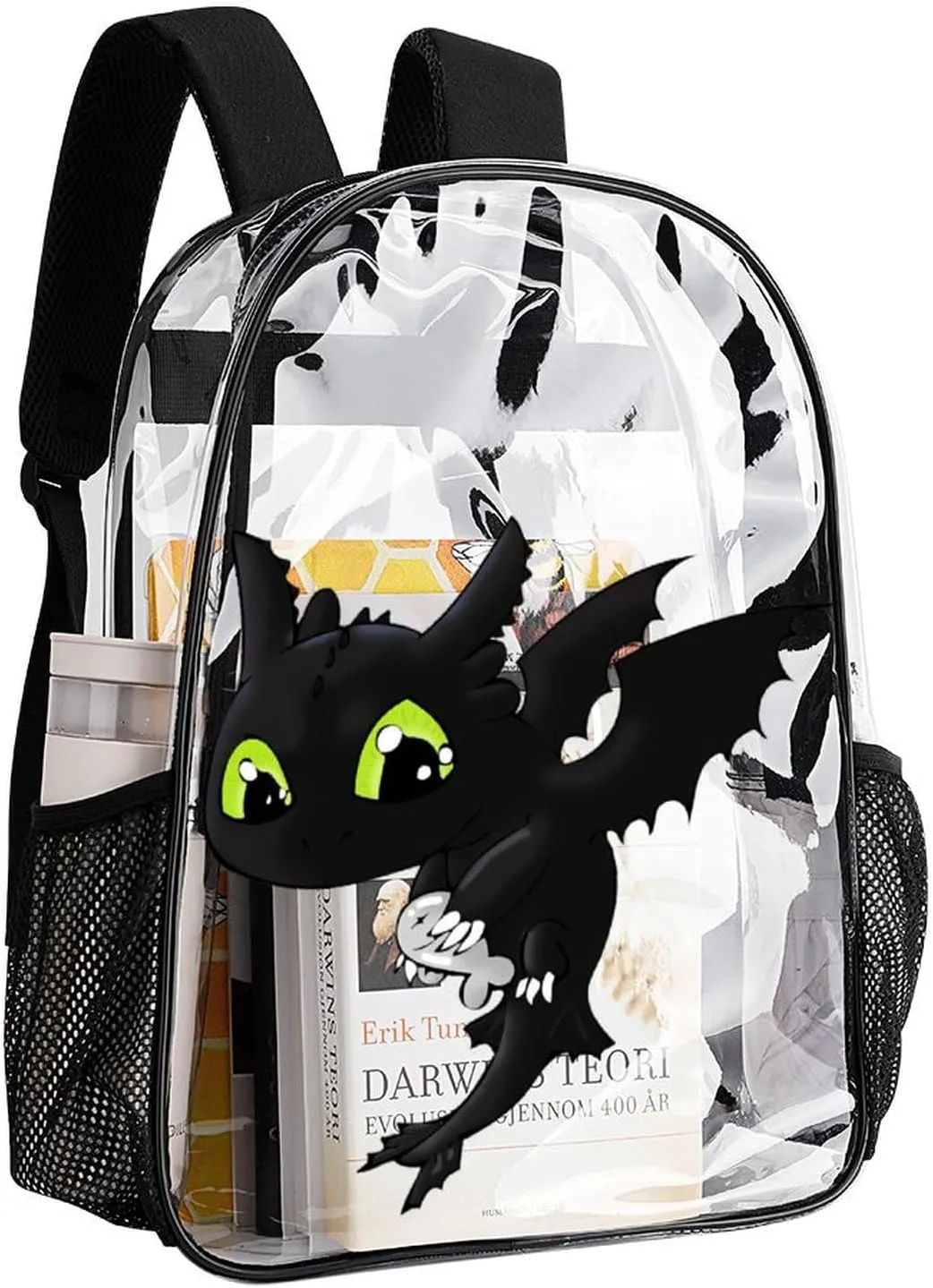Clear Backpack Heavy Duty PVC Transparent Cartoon Dragon Backpack 17" Large Capacity See Through Bag for Work