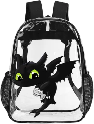 Clear Backpack Heavy Duty PVC Transparent Cartoon Dragon Backpack 17" Large Capacity See Through Bag for Work