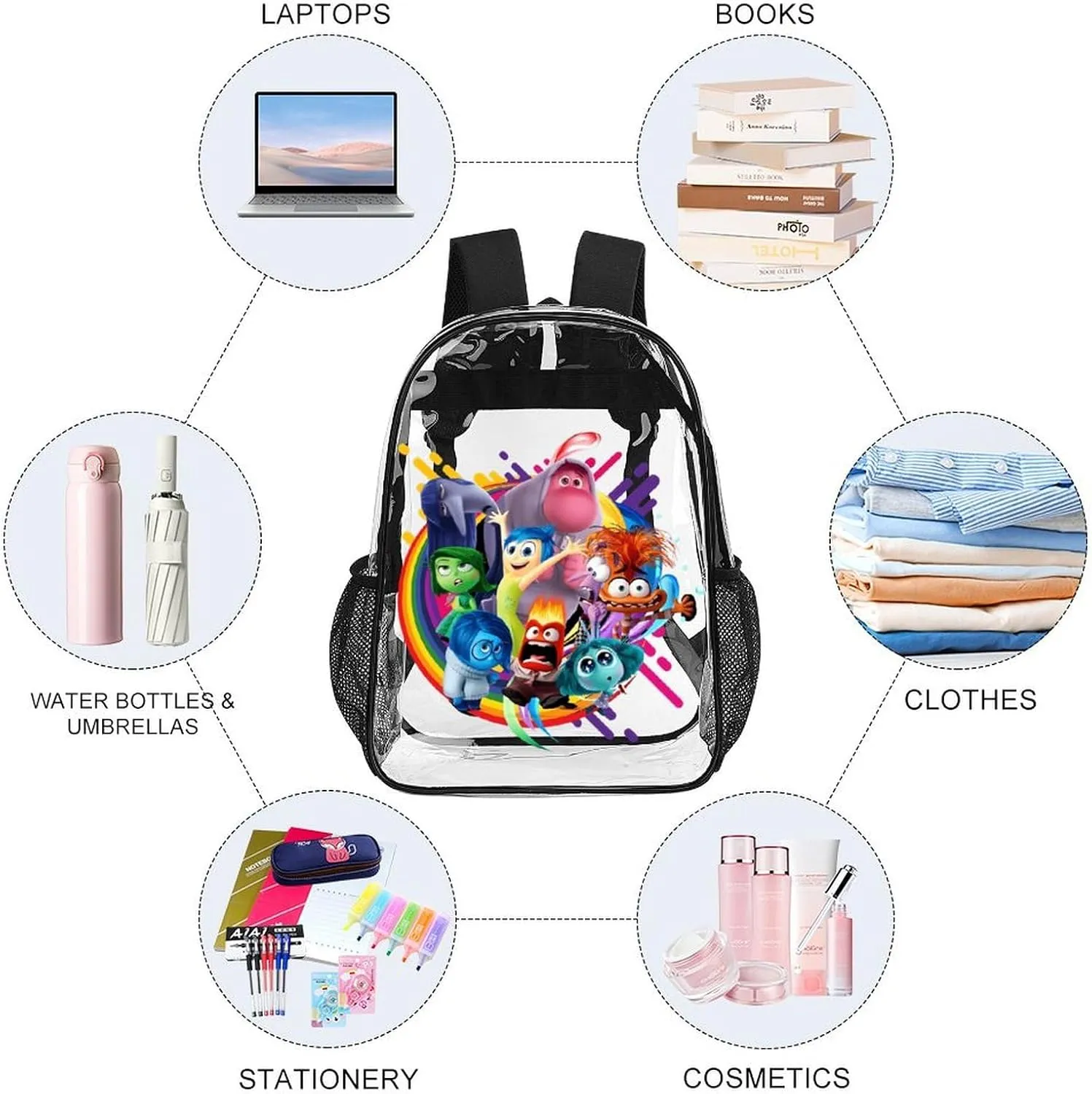Clear Backpack Heavy Duty PVC Transparent Cartoon Emotion Backpack 17" Large Capacity See Through Bag for Travel