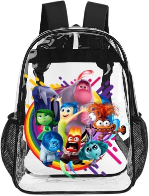 Clear Backpack Heavy Duty PVC Transparent Cartoon Emotion Backpack 17" Large Capacity See Through Bag for Travel