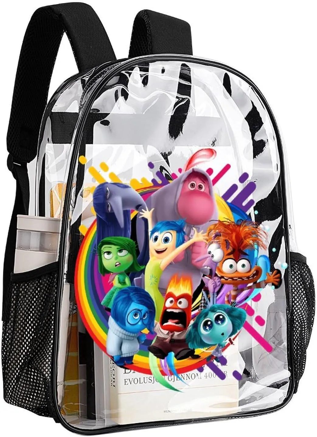 Clear Backpack Heavy Duty PVC Transparent Cartoon Emotion Backpack 17" Large Capacity See Through Bag for Travel