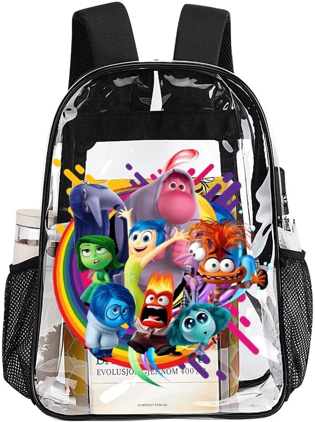 Clear Backpack Heavy Duty PVC Transparent Cartoon Emotion Backpack 17" Large Capacity See Through Bag for Travel