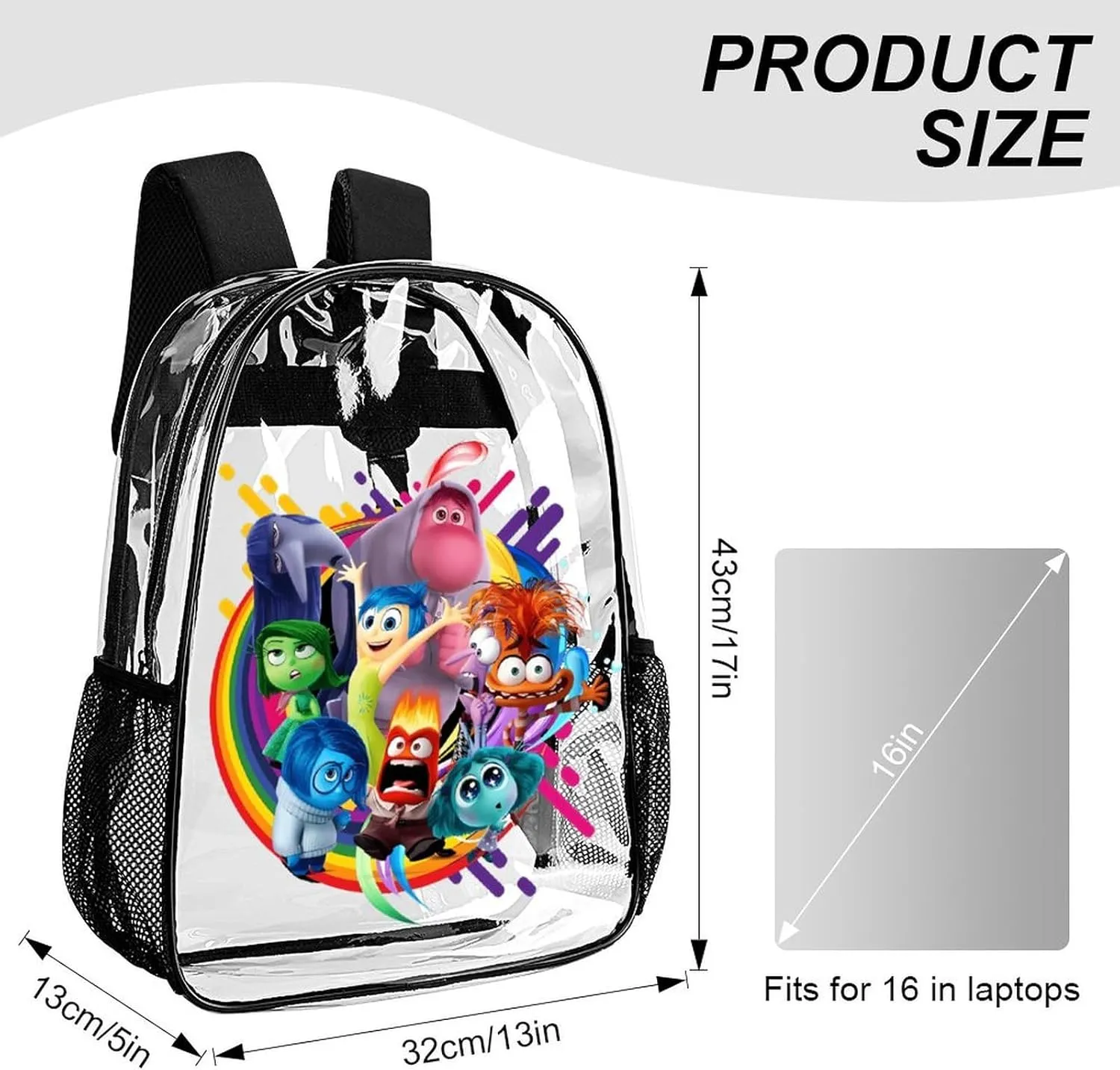 Clear Backpack Heavy Duty PVC Transparent Cartoon Emotion Backpack 17" Large Capacity See Through Bag for Travel
