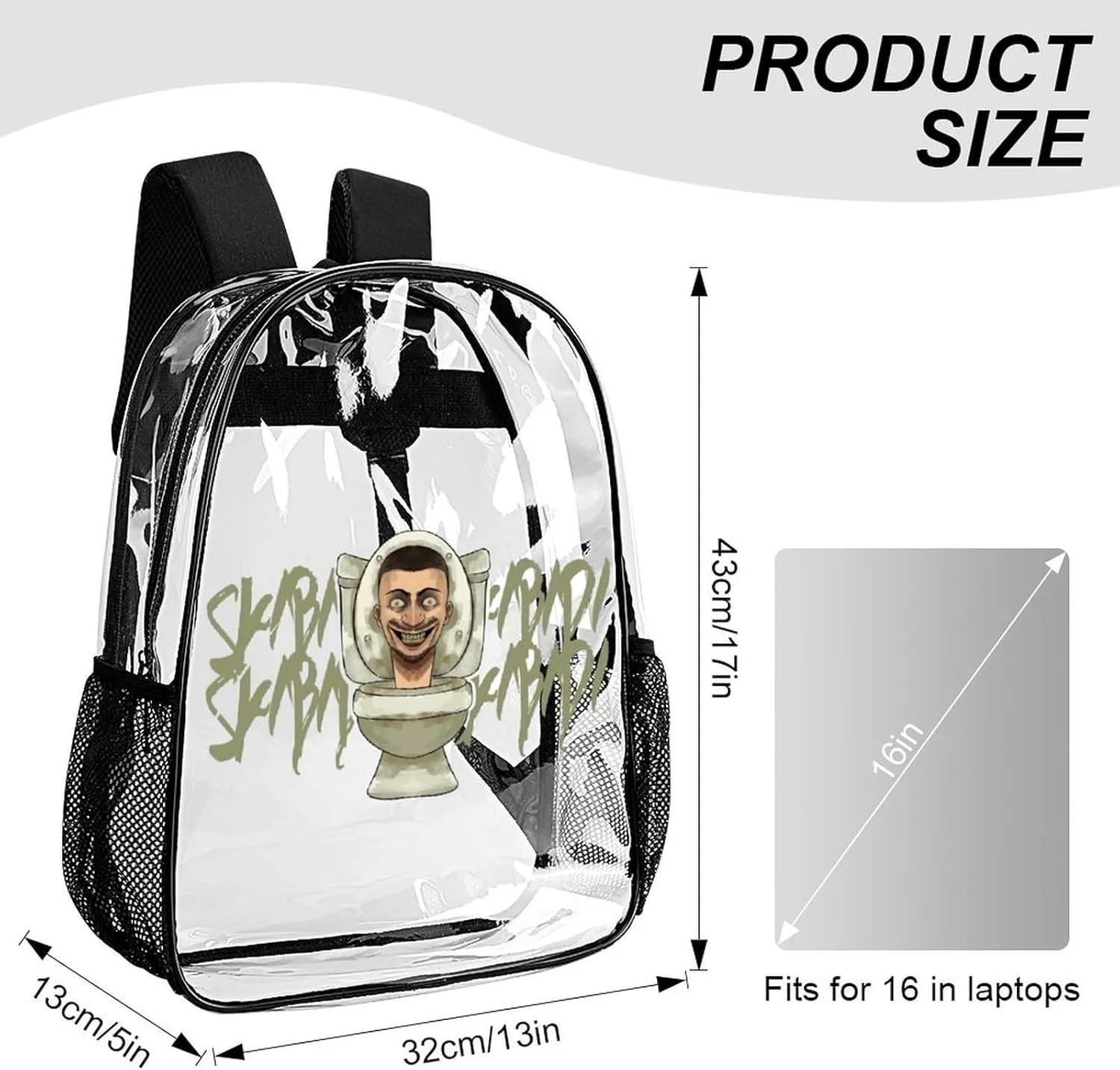 Clear Backpack Heavy Duty PVC Transparent Funny Backpack 17"" Large Capacity See Through Bag for College, 43x32x13cm, Style-4