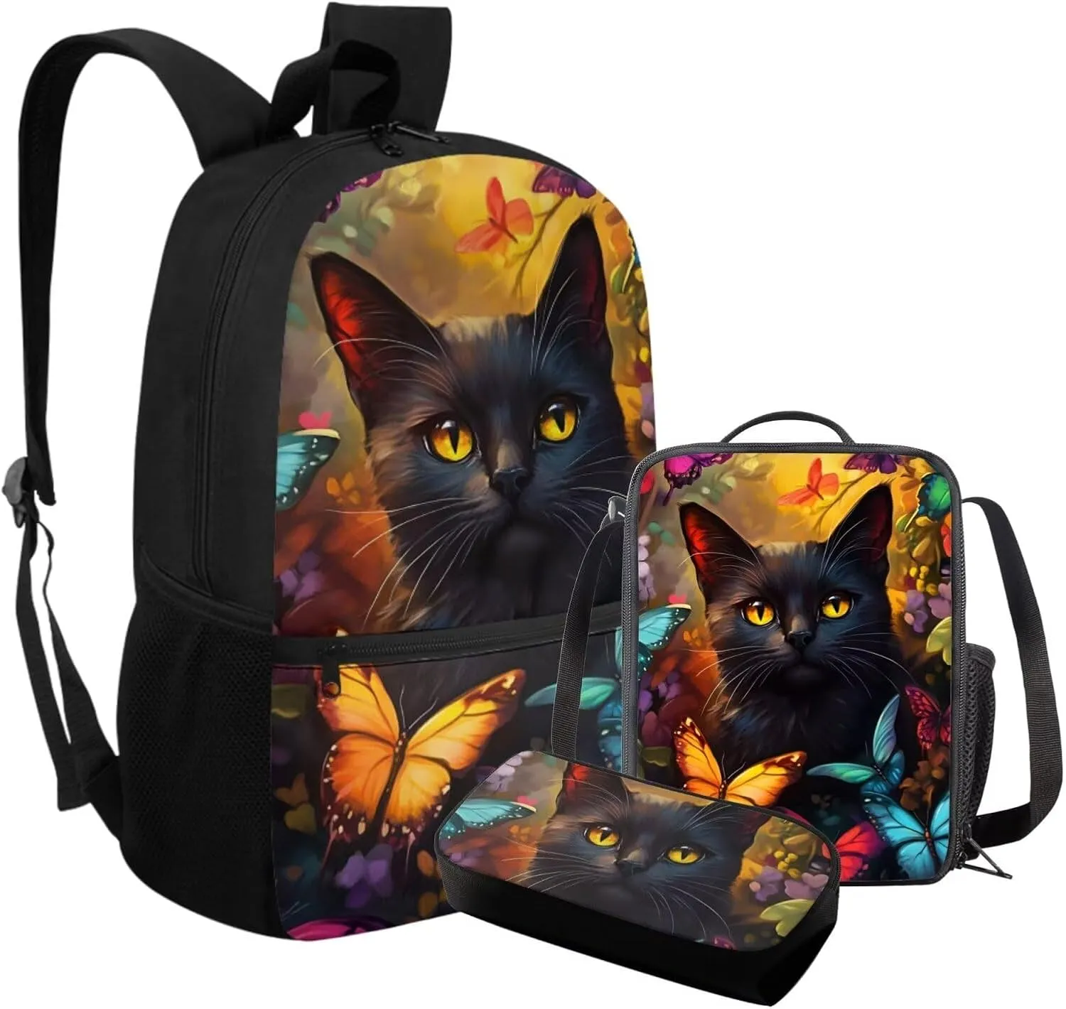 COEQINE Butterfly Bookbag with Lunch Box Set 3 Pcs Kids Backpack for School Bookbag Cute Book Bag for 6Th Grade Girls Shoulder Bag Set for Kids Back to School Gifts