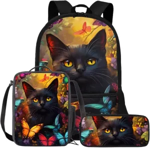 COEQINE Butterfly Bookbag with Lunch Box Set 3 Pcs Kids Backpack for School Bookbag Cute Book Bag for 6Th Grade Girls Shoulder Bag Set for Kids Back to School Gifts