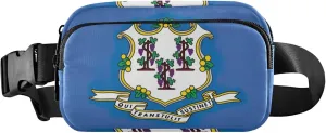 Connecticut State Flag Women Fanny Pack Large Hip Belt Bag Waterproof Hiking Waist Pouches for Men