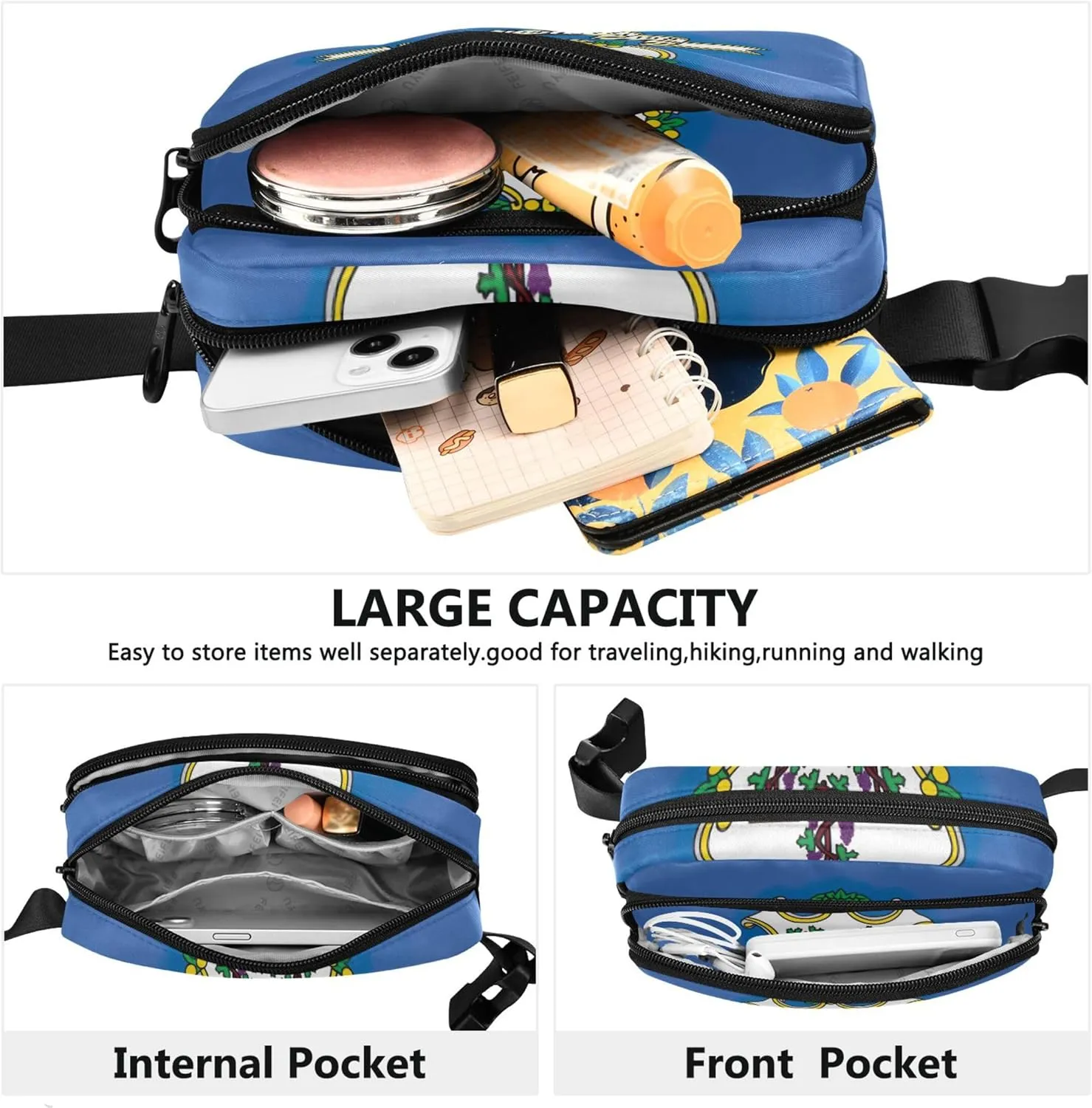 Connecticut State Flag Women Fanny Pack Large Hip Belt Bag Waterproof Hiking Waist Pouches for Men