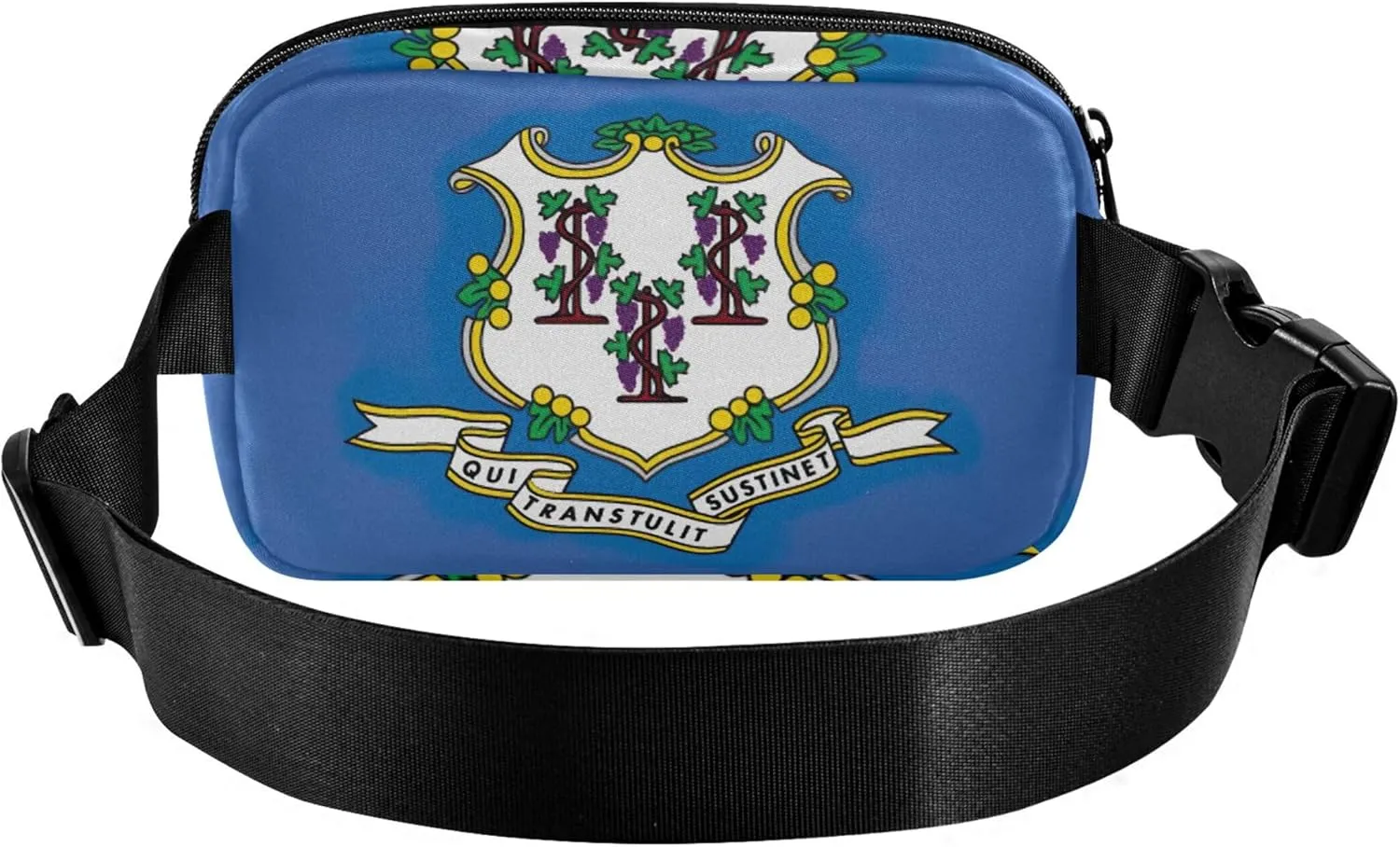 Connecticut State Flag Women Fanny Pack Large Hip Belt Bag Waterproof Hiking Waist Pouches for Men